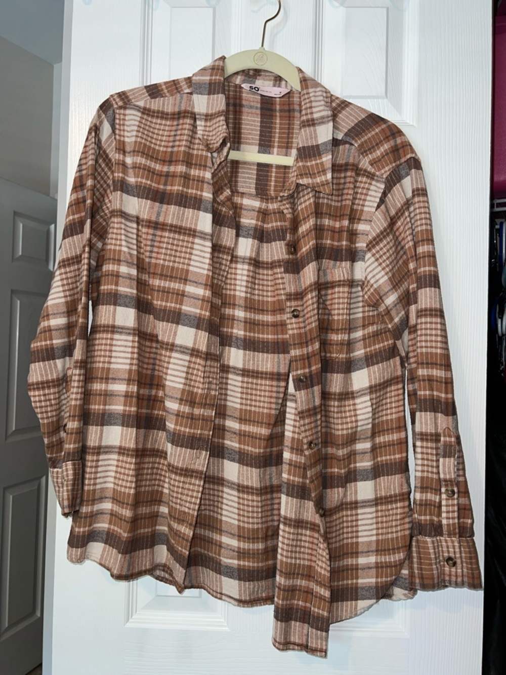 Women’s Brown Plaid Button-Front Jacket